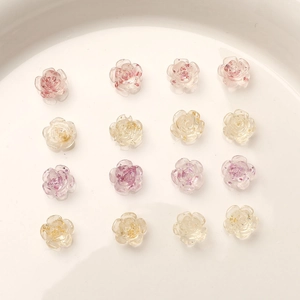 16pcs camellia resin nail charms with gold foil inside for DIY manicure art