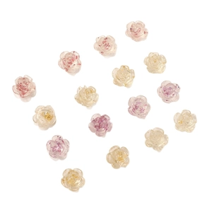 Translucent resin camellia rose charms with gold foil flakes for DIY nail art and crafts
