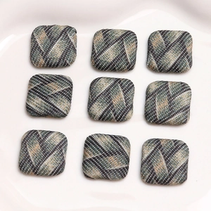 Nine square checkered fabric buttons for DIY jewelry and clothing accessories