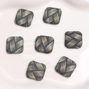 Set of 7 square plaid fabric buttons with elegant woven patterns for DIY jewelry making