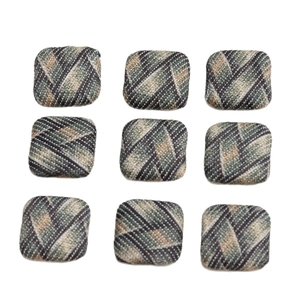British style plaid fabric square buttons with green and beige woven patterns