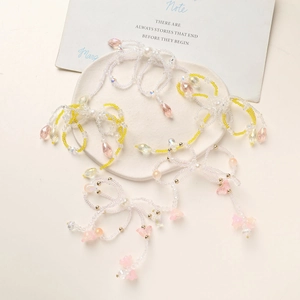 Handmade beaded crystal butterfly pendant with yellow and pink beads for DIY accessories