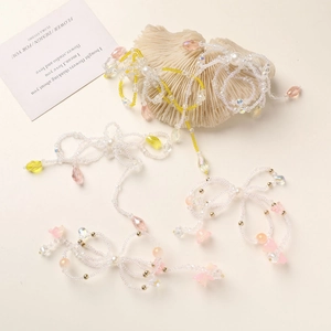 Beaded crystal necklace with yellow bow and pearl fringe pendants for DIY accessories