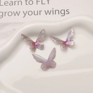 Gradient pink and purple 3D resin butterfly charms with silver glitter for DIY jewelry