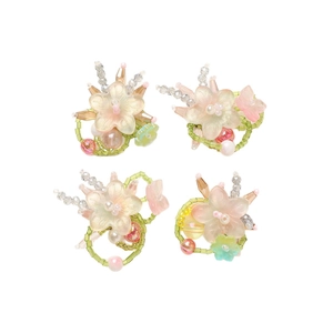 Pink gradient flower woven pendants with frosted glass beads in a 4-piece set