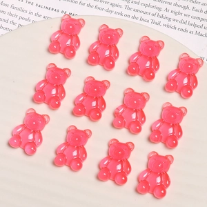 Set of 12 semi-transparent pink resin gummy bear charms for DIY jewelry and accessories