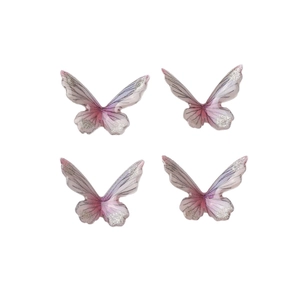 Set of four gradient pink and purple resin butterfly charms with silver glitter