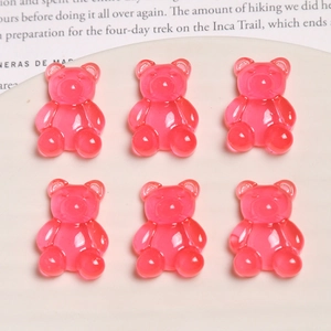 Set of 6 sweet translucent pink resin jelly bear charms for DIY jewelry and crafts