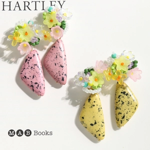 Bohemian triangle turquoise drop earrings with floral beads and ink splatter pattern