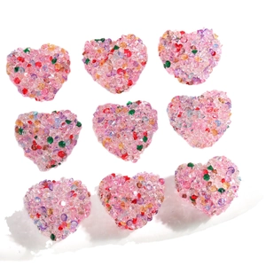 Set di 9 ciondoli a cuore in resina colorata con strass effetto zucchero per gioielli DIY