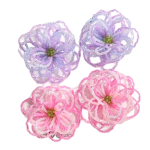 Handmade beaded gradient flower ornaments set in pink and purple for DIY accessories