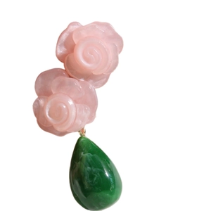 Boucles d'oreilles roses en résine avec pendentifs gouttes en marbre vert pour bijoux DIY