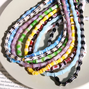 Colorful bamboo-shaped millefiori glass beads for DIY vintage jewelry making