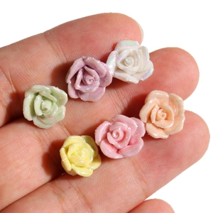 Miniature colorful resin rose charms with pearlescent finish for DIY earring crafts