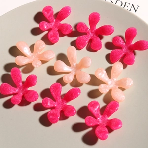 Pink and magenta resin tulip flower charms with glitter for DIY hair accessories