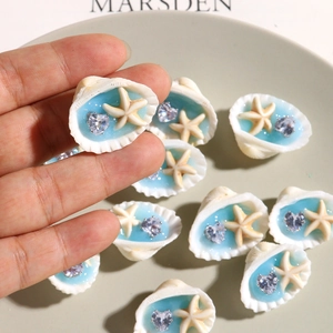 Colgante concha océano azul con estrella de mar y diamante de corazón para joyas DIY