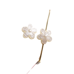 Retro faux pearl camellia flower charms with delicate texture and center pearl detail