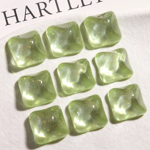 Sparkling avocado green square resin beads with gold glitter for DIY jewelry and crafts