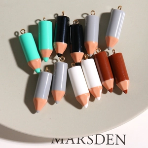 Colorful resin pencil-shaped charms with golden metal loops for DIY jewelry making set