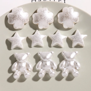 Pearlescent White Resin DIY Craft Accessories Pearly Luster Star Clover Bear Shaped Charms For Phone Case Decoration Supplies