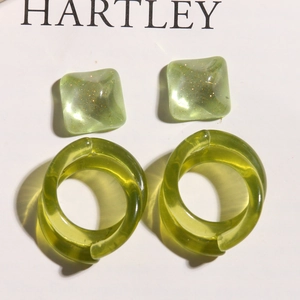 Avocado green square glitter and hoop resin earring charms for DIY jewelry making