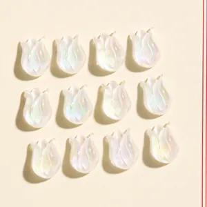 Iridescent Resin Tulip Flower Bud Beads For DIY Jewelry Making Materials Fairy Girl Style Earring Accessories Flower Patch