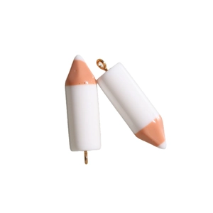 Cute solid white resin pencil charms with golden metal loops for DIY jewelry making