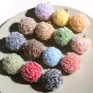 Colorful curly plush pompom pendants with gold loops for DIY earring and jewelry making
