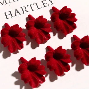 Set of 6 deep red velvet trumpet flower charms for DIY jewelry making and hair accessories