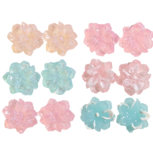 Glittery resin gardenia and camellia flower charms for DIY hair clips and crafts