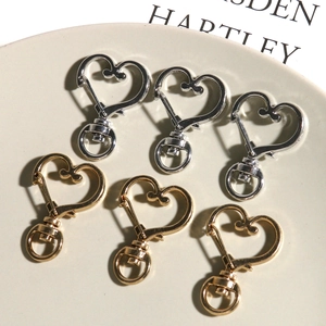 Moschettoni a forma di cuore in oro e argento con girella per portachiavi e accessori fai da te