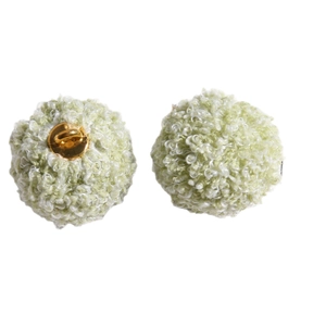 Green and white faux teddy fur pom-pom charm with gold metal ring for DIY jewelry