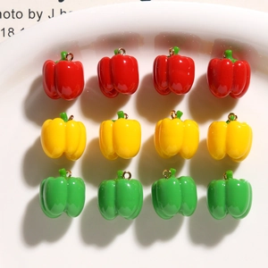 Set of 12 miniature resin bell pepper charms in red, yellow, green for DIY earrings