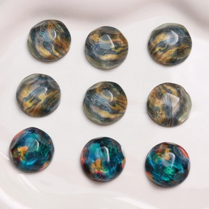 Vintage Round Water Ripple Resin Cabochons Oil Painting Style DIY Earring Phone Case Patch Accessories Crafting Resin Patches