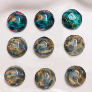 Artistic round resin cabochons with vintage oil painting wave patterns for DIY jewelry