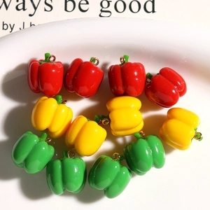 Cute mini resin colorful chili pepper pendants in red, yellow and green with gold hooks