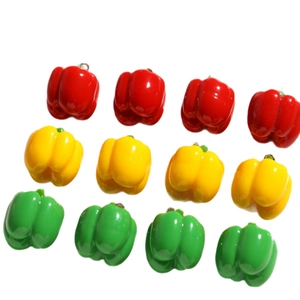 Mini resin bell pepper charms in red, yellow, and green for DIY earring jewelry making