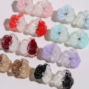 Translucent resin double-layer flower charms with center rhinestones in various colors