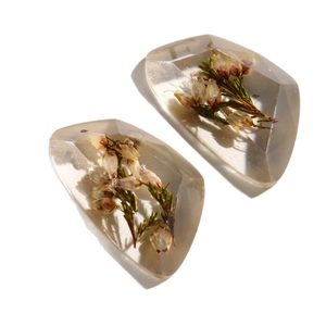 Faceted transparent resin charms with dried flowers for DIY hair accessories and crafts