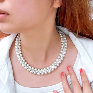 Double-layer freshwater pearl necklace with silver flower spacer beads and zircons