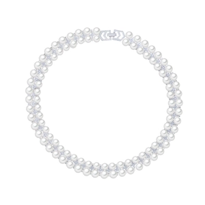 Elegant double-layer freshwater pearl necklace with sparkling zircon silver buckle clasp