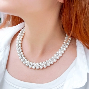 Elegant Double Layer Freshwater Pearl Necklace For Women Copper With AAA Zircon Flower Spacer Clavicle Chain Jewelry