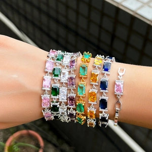 Bracciale tennis con zirconi colorati finitura oro e argento con gemme multicolore