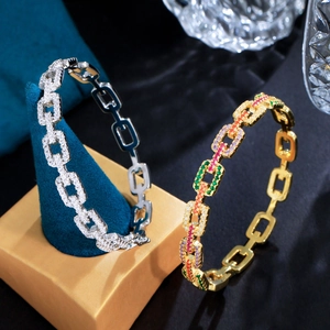 Luxe vierkante schakelarmband met micro-ingelegde zirkonia in goud en zilver finish