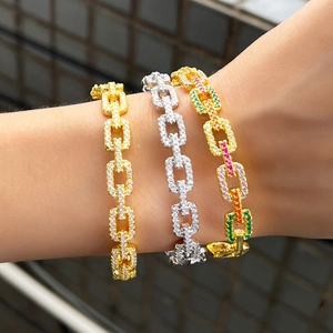 Luxe Messing Micro Zirconia Holle Vierkante Schakelarmband Volledig Strass Gegalvaniseerd Mode Sieraden Voor Vrouwen Cadeau