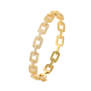 Luxe gouden kettingarmband met vierkante schakels en pavé gezette zirkonia accenten