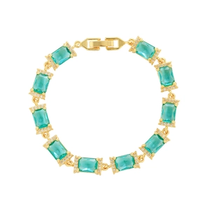 Elegante bracciale dorato con zirconi turchesi taglio smeraldo e micro-pavé di cristalli