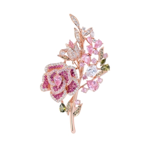 Eleganter roségoldener Blumenanstecker mit rosa Zirkon und birnenförmigen Edelsteinen