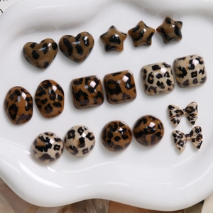 Retro Luipaardprint Hars Bedels Meerdere Vormen Hart Ster Rond Vierkant Strik Voor DIY Sieraden Maken Accessoires Onderdelen