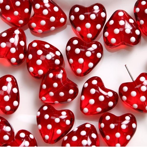 Handmade 3D Polka Dot Red Lampwork Glass Heart Beads Perforated Loose Beads For DIY Jewelry Making Necklace Bracelet Accessory